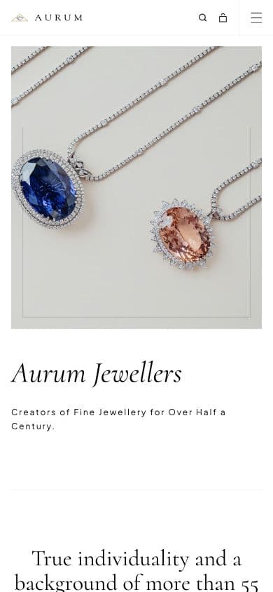 Aurum ecommerce homepage on mobile