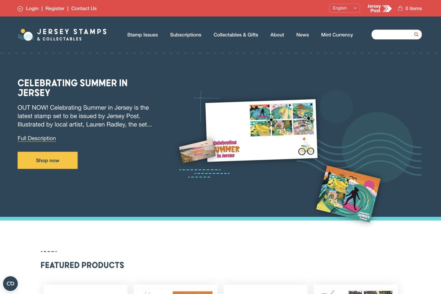 Jersey Stamps and Collectables ecommerce homepage