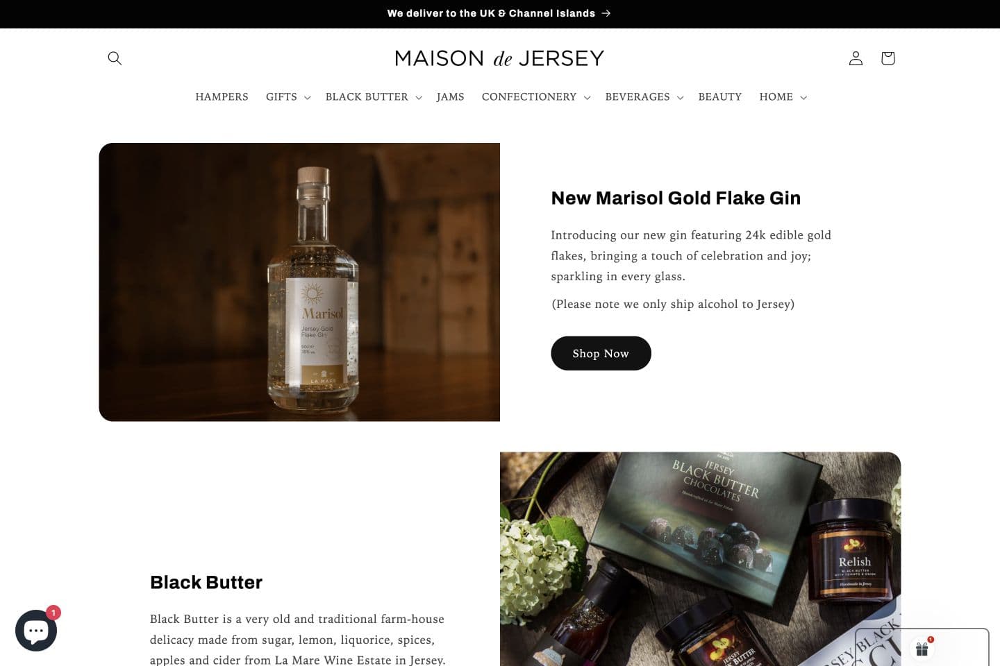 Maison de Jersey food and gifting ecommerce homepage