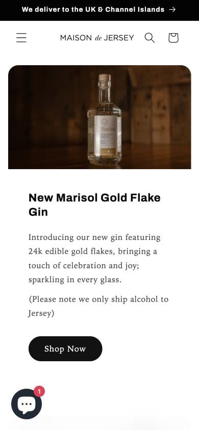 Maison de Jersey ecommerce homepage on mobile