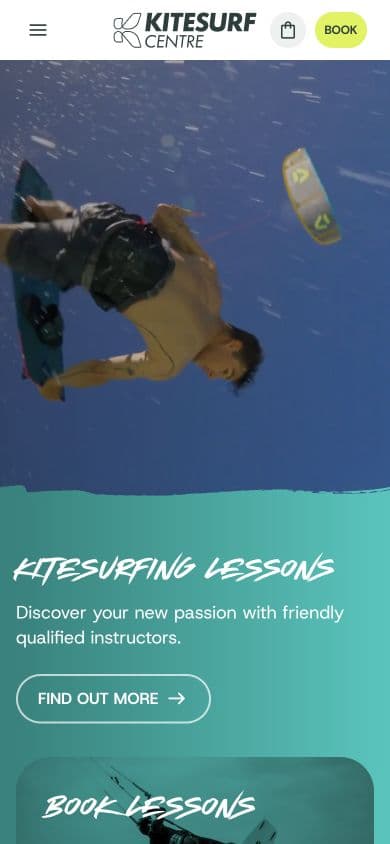 The Kitesurf Centre ecommerce homepage on mobile